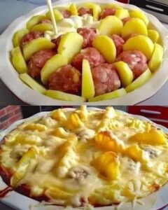 Meatball and potato casserole