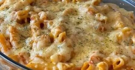 Pasta casserole with bacon and cheddar cheese