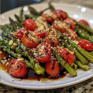 Parmesan Roasted Asparagus with Tomatoes and Balsamic