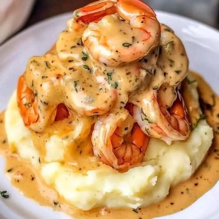 Creamy Garlic Butter Shrimp over Mashed Potatoes