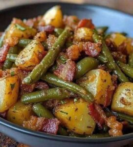 Smothered Green Beans and Potatoes with Bacon