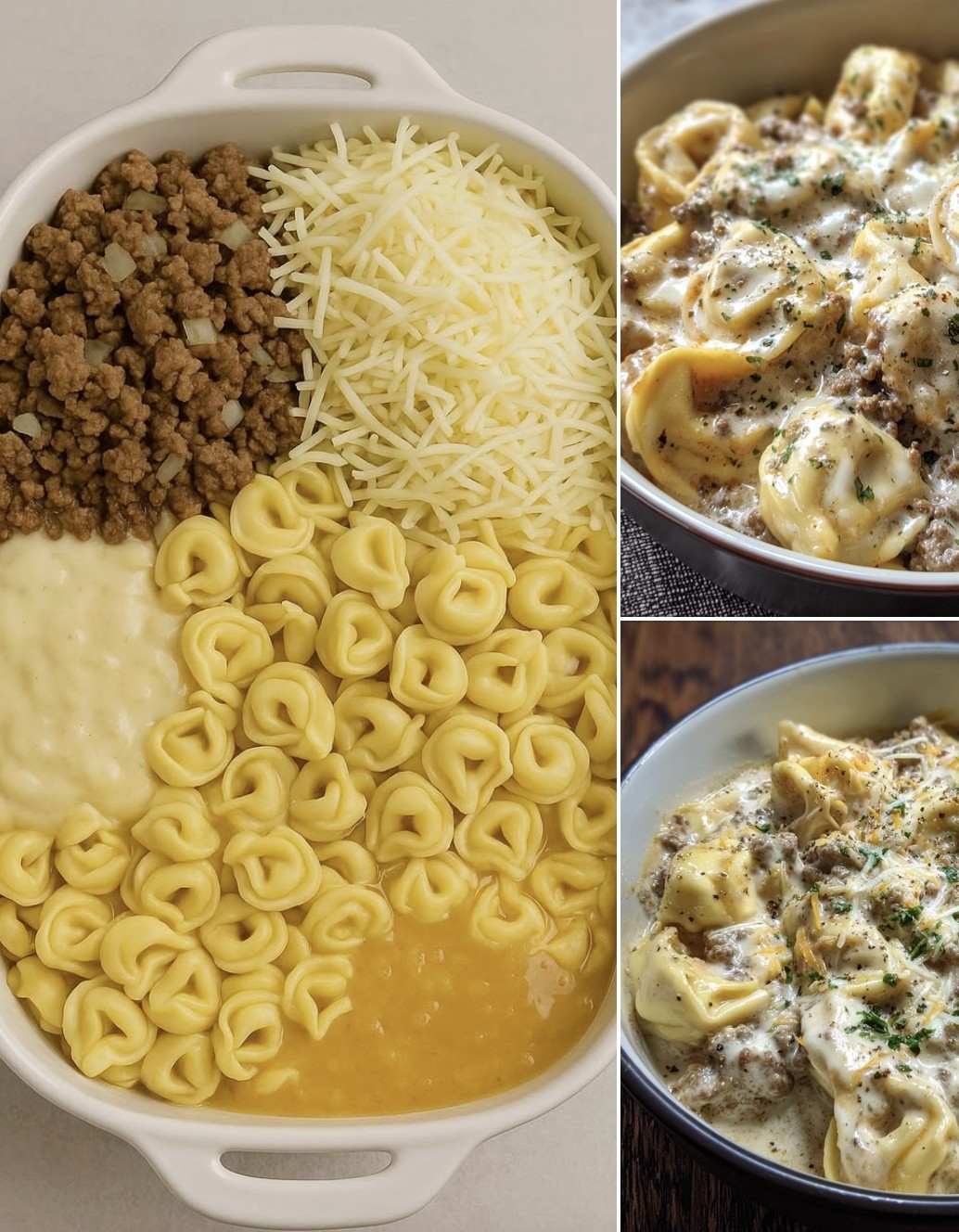 Creamy Tortellini and Ground Beef Bake