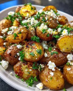 Crispy Roasted Baby Potatoes with Feta & Herbs