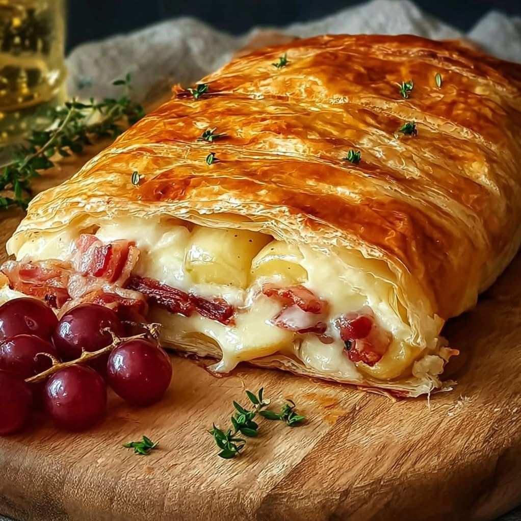 Cheesy Bacon Puff Pastry Roll