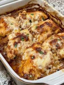Baked Cheesy Chicken with Onion Gravy