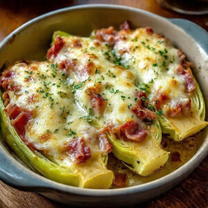 Cheesy Baked Stuffed Leeks with Bacon