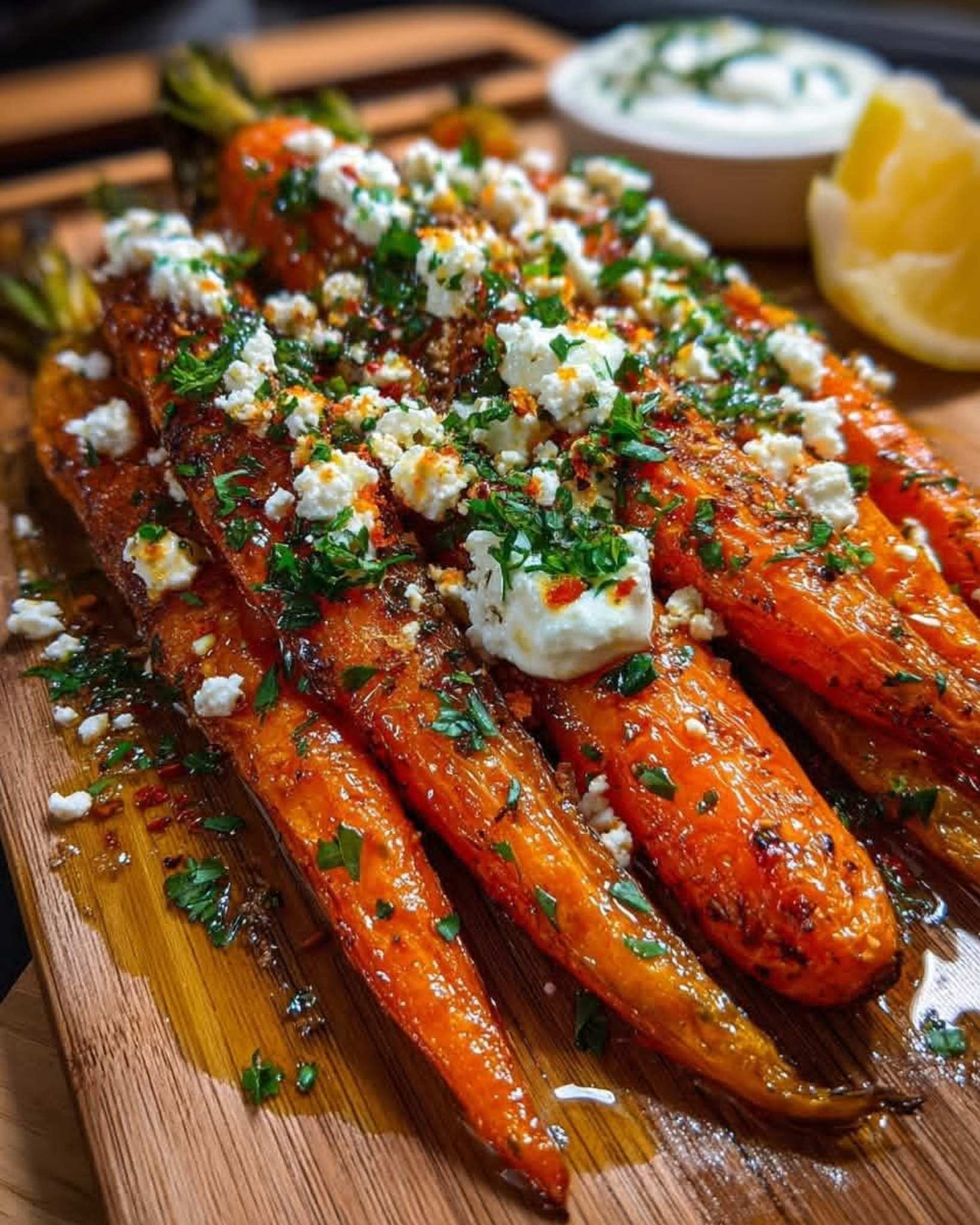 Spicy Roasted Carrots with Feta & Yogurt Sauce