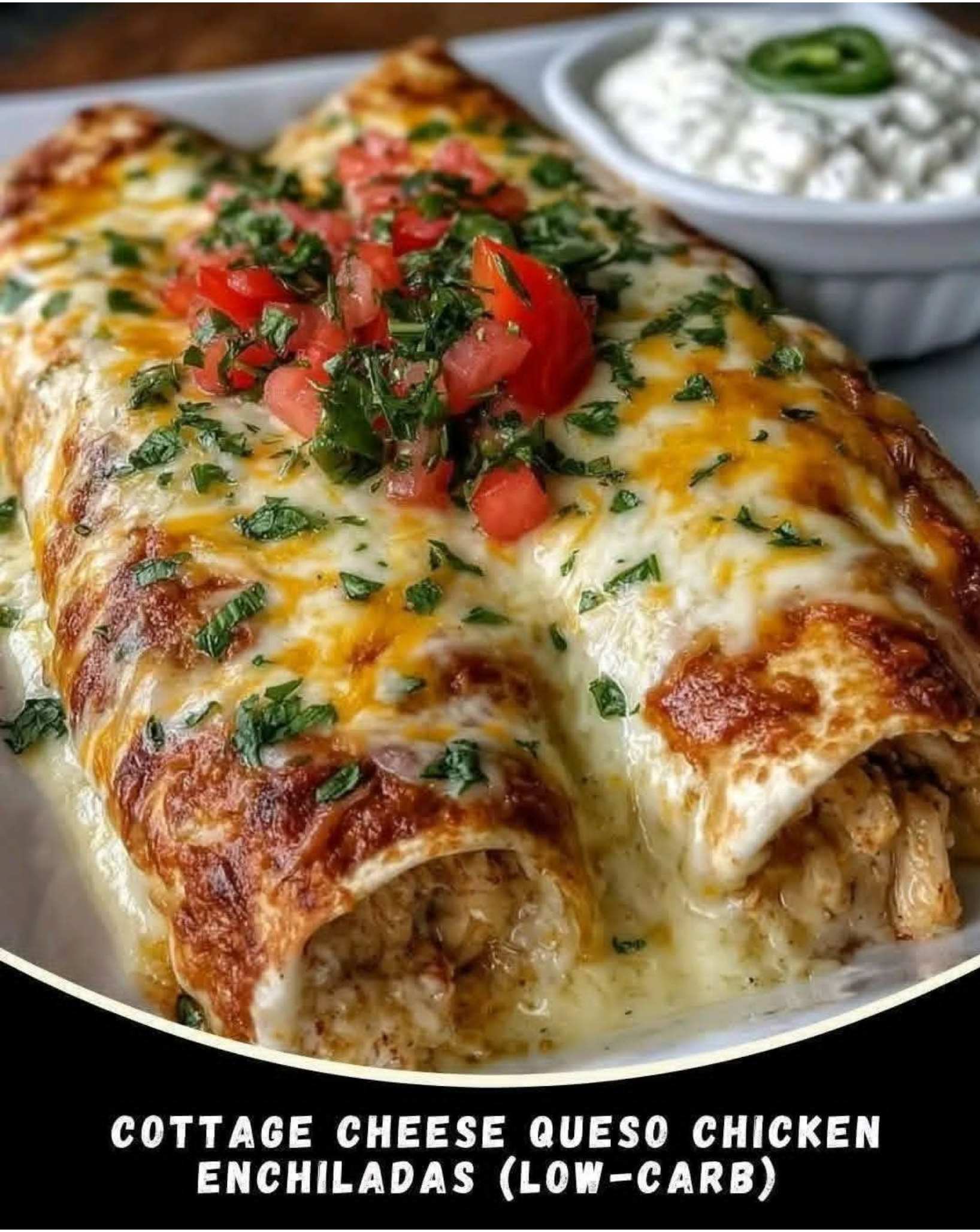 Cottage Cheese Queso Chicken Enchiladas